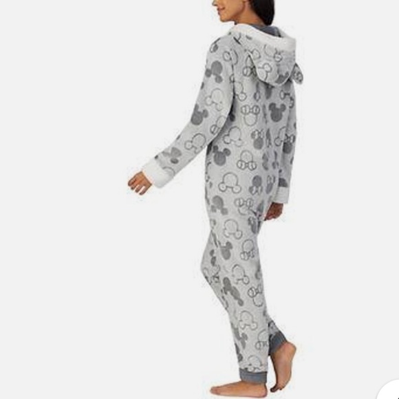 Disney Mickey & Minnie One Piece Fleece Hooded Zip Front Pajamas Size Large - Picture 6 of 11